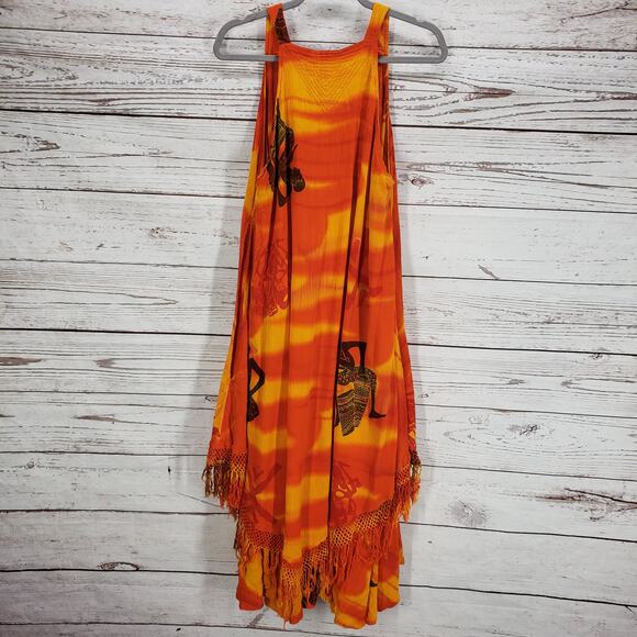 Sweet Lady Women's Yellow Orange Print Fringe Layered Maxi Dress One Size - Picture 2 of 13